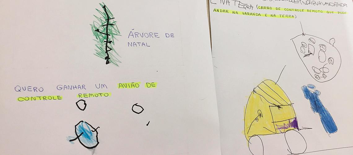 Crianças escreveram e desenharam o que gostariam de ganhar - Reprodução